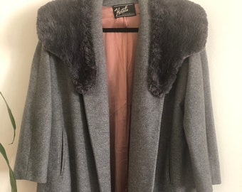 Vintage 1960's Hertels Pasadena Fur Collar Long Coat