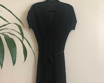 Vintage 1940's Black Knit Belted Dress