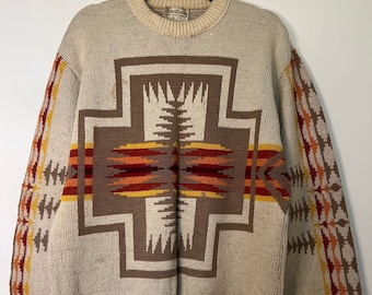Vintage 70s Pendleton Sweater Wool Southwest Native Indian White