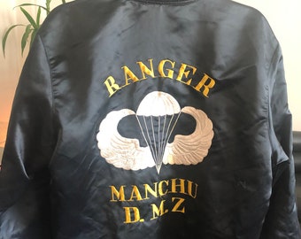 Vintage 1970's/1980's Ranger Manchu D.M.Z. Embroidered Silk Bomber Jacket USA Army