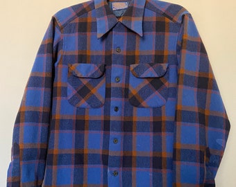 Vintage Blue Pendleton Classic Plaid Button Up Flannel Shirt