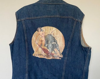 Vintage Levi's 2 Pocket Pin Up Graphic Cutoff Sleeveless Denim Jean Vest