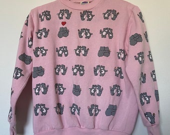 Vintage Care Bear Style Cartoon Love Bear Pullover Sweatshirt