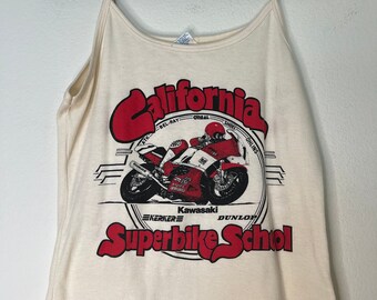 Vintage Rare 1980's Motorcycle California Super Bike School Spaghetti Strap Tank Top