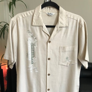 Vintage 50er Jahre Reef Hawaii-Tiki Kurzarm Kokosnuss Button Up Shirt