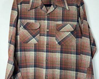 Vintage 1960's-1970's Pendleton Red Blue and Brown Plaid Shirt