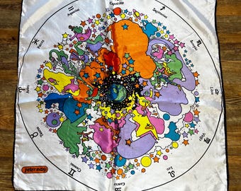 Vintage 1960er Peter Max Sternzeichen Pop Art Horoskop Schal