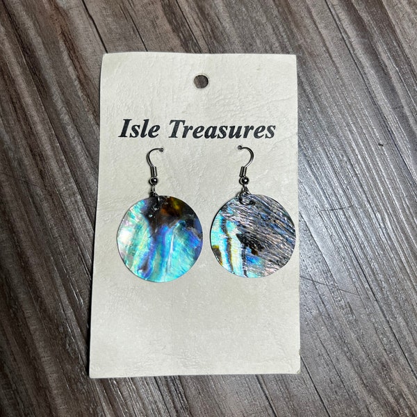 Vintage Isle Treasures Double Sided Circle Shell Drop Dangly Earrings