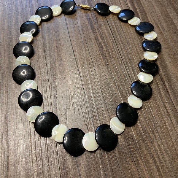 Vintage Pearl and Black Bakelite Necklace