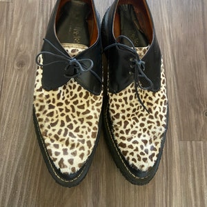 RARE Vintage Leopard Print "Let It Rock" Creeper Style Lace Up Platform Shoes - Malcolm McLaren & Vivienne Westwood Style