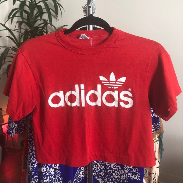 Vintage 1980's Red ADIDAS Logo Crop Top - Made in USA