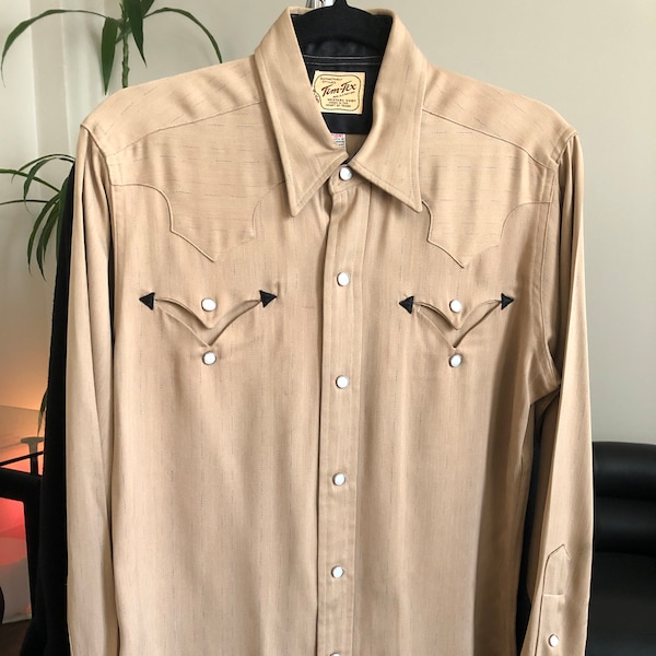 Rare Vintage 1940's Tem-Tex Cowboy Western Wear Long Sleeve Shirt w. Pearl Snaps