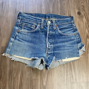 Vintage Levi's 501 BIG E Redlines Short Short Cut Off Denim Blue Jean Shorts image 1