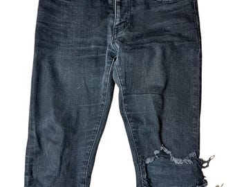 Saint Laurent Paris D02 M/SK-LW Hedi Denim negro con desgarro en la rodilla