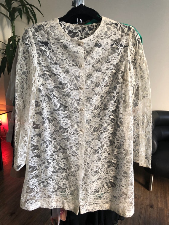 Vintage 1960's-1970's Floral Lace Cover Button Up