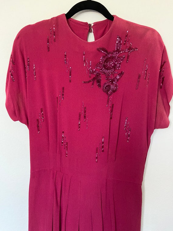 Vintage 1940's Sequined Magenta Party Dress