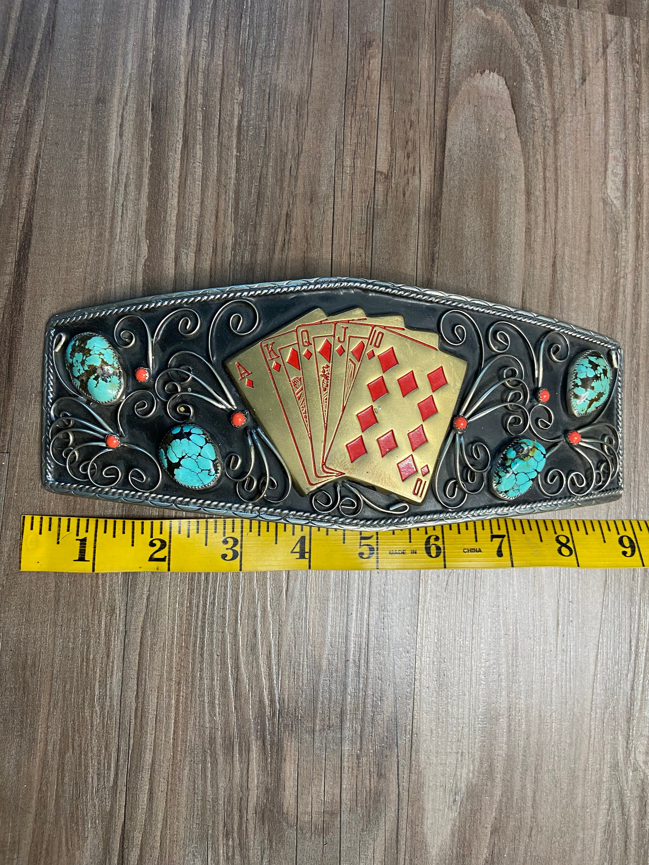 Vintage Gambler Diamond Royal Flush Belt Buckle With Turquoise Etsy