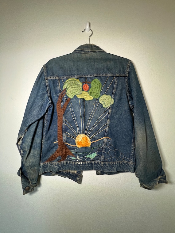 RARE Vintage Custom Embroidered Salvaged Denim Jacket