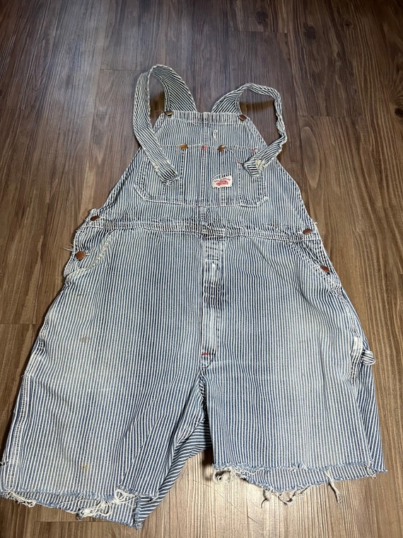 Vintage Striped Round House Brand Cut Off Overalls