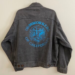 Vintage 4 Pocket International Denim Ironworkers Union of California 433 Black Jean Jacket