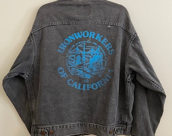 Vintage 4 Pocket International Denim Ironworkers Union of California 433 Black Jean Jacket