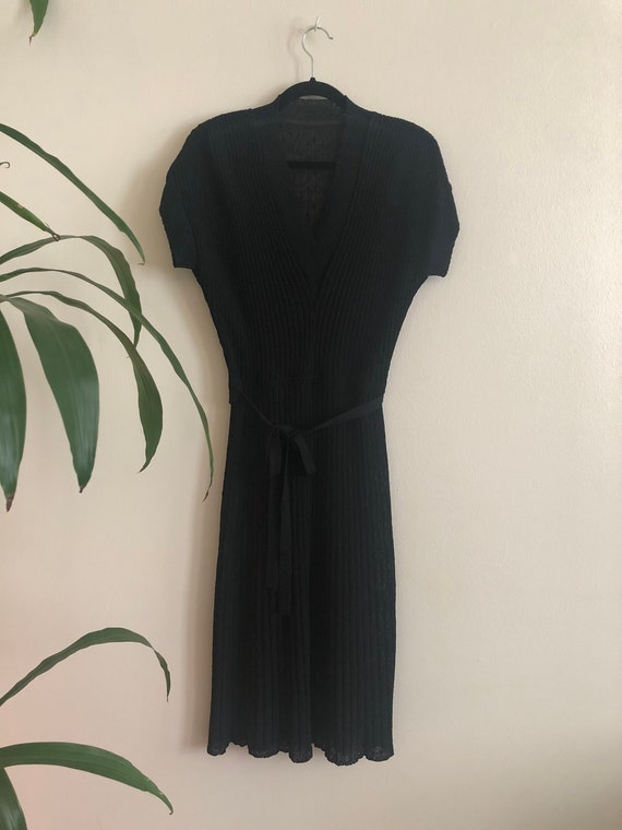 Vintage 1940's Black Knit Belted Dress