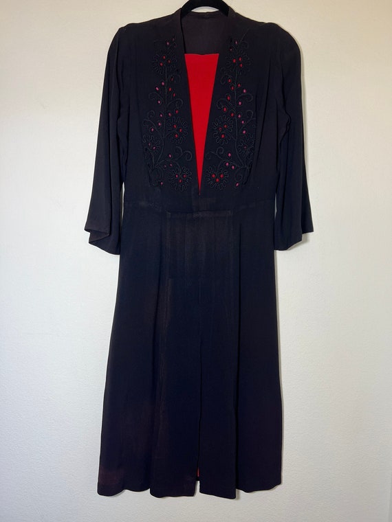 Vintage 1930's - 1940's Sheer Black and Red Long … - image 1
