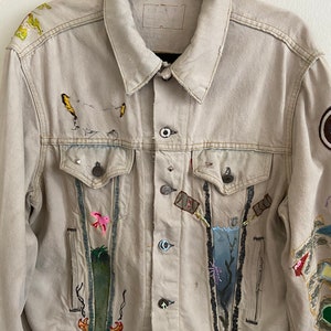 Vintage 4 Pocket Levi's Custom The Cure/Music White Denim Jean Jacket image 5