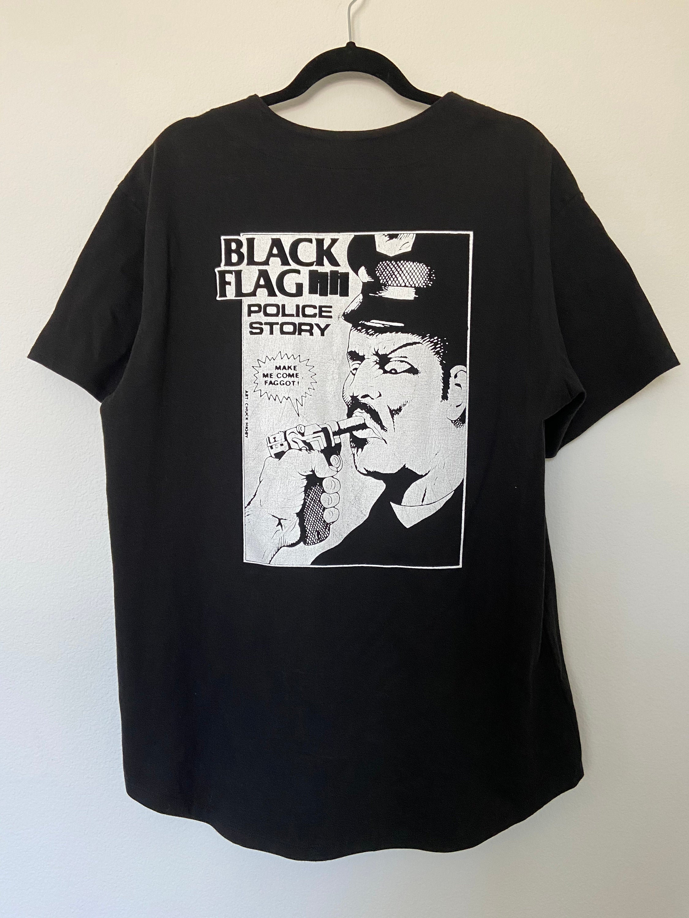 Vintage Black Flag Police Story Short Sleeve Button Up