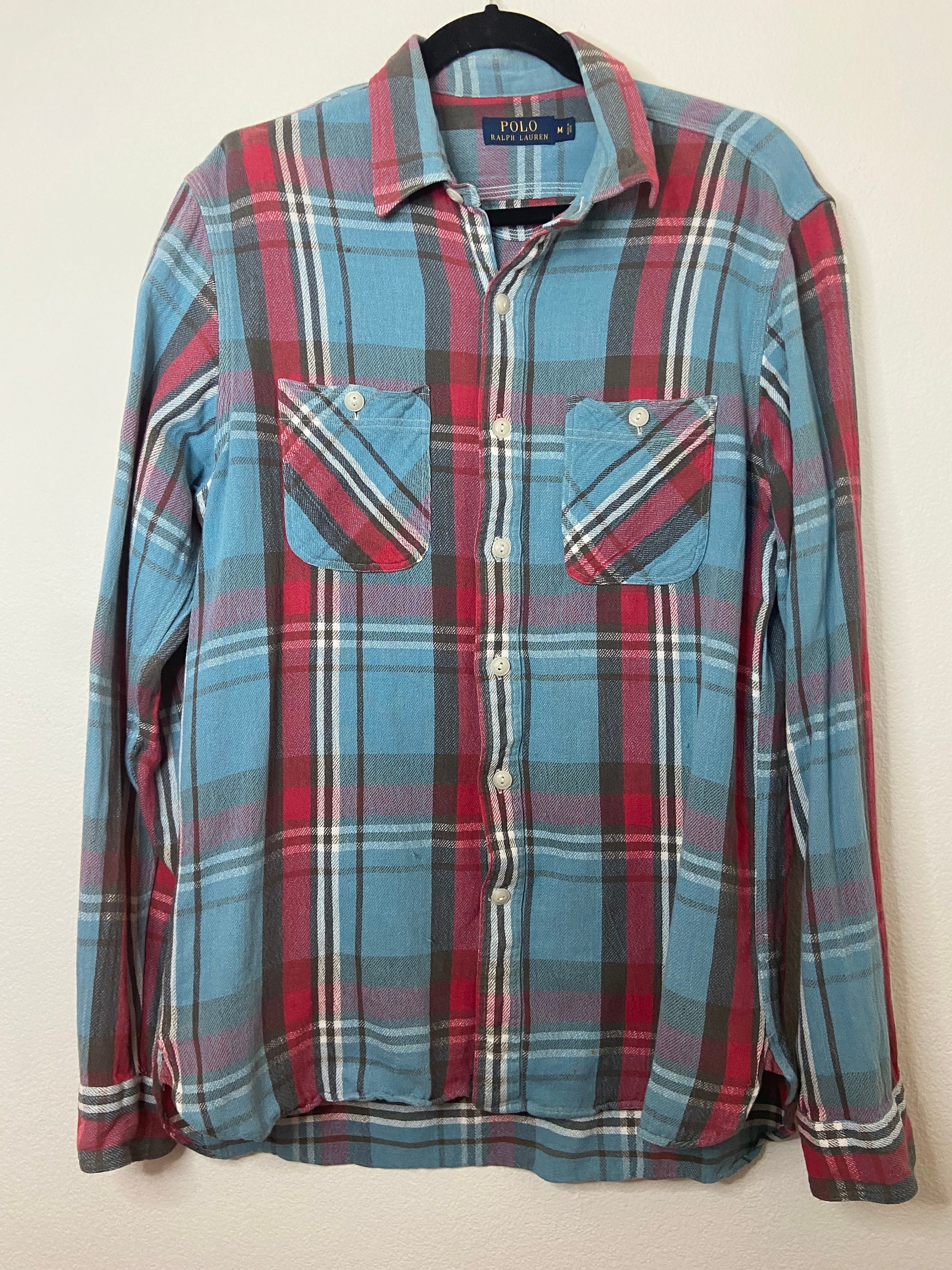 Vintage Polo Ralph Lauren Cream Plaid Flannel Long Sleeve Button