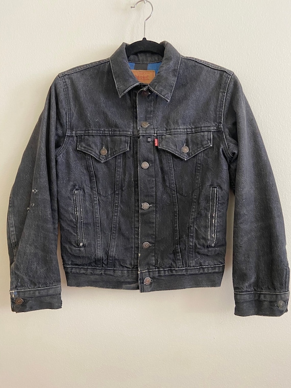 Vintage 4 Pocket Levi s Black Denim Blue Flannel Lined Jacket Etsy