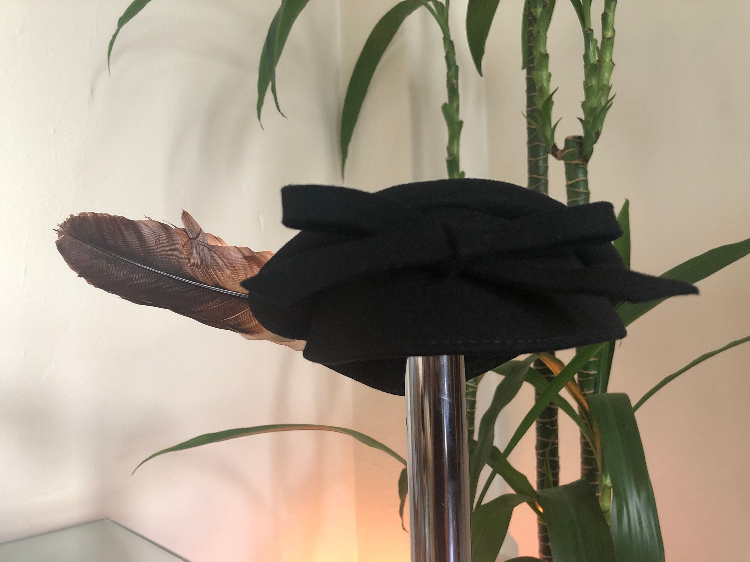 1940s Belvedere, Made in USA, 100%‎ Wool Feather Embellished Lace Hat Belvedere Percher – Burgundy Velour Felt | Lock & Co.. Hats  main image 4