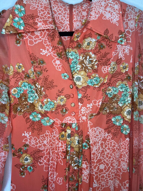 Vintage 1970's Floral Print Long Sleeve Floor Len… - image 2