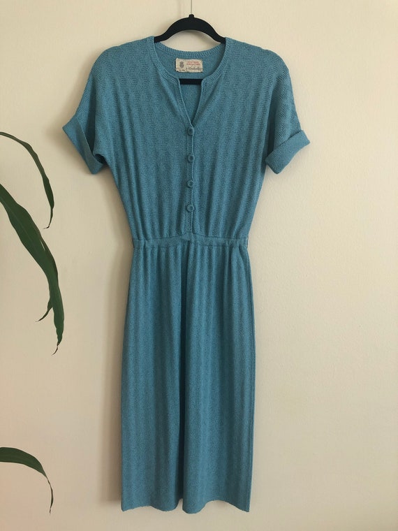 Vintage 1940's Kimberly Baby Blue Knit Dress