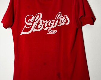Vintage T-shirt met Stroh's Beer-logo uit de jaren 70 met één stiksel
