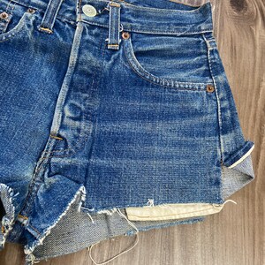 Vintage Levi's 501 BIG E Redlines Short Short Cut Off Denim Blue Jean Shorts image 2