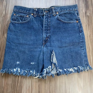 Vintage Levi's 517-0217 Redlines Super Stringy Cut Off Denim Blue Jean Shorts