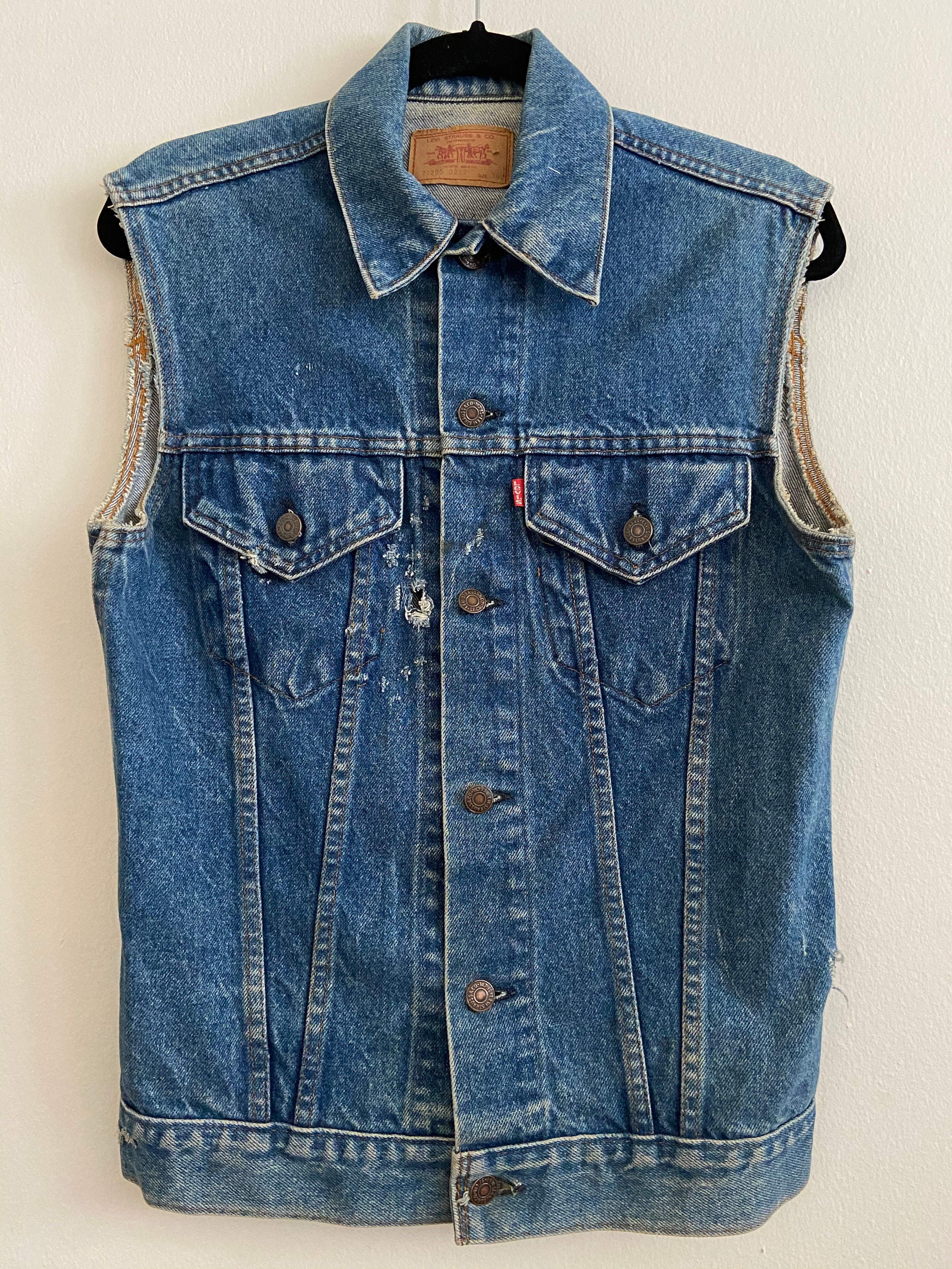 Vintage Levi's 2 Pocket Dark Denim Jean Jacket Cutoff Vest Vintage Levi's 2 Pocket Dark Denim Jean Jacket Cutoff Vest