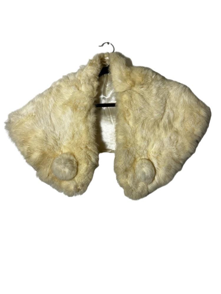 Vintage White Fur Wrap - Stole Coat