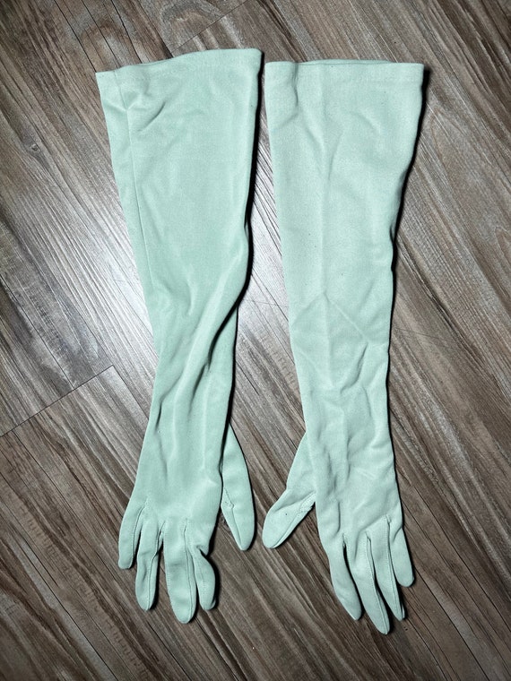 Vintage Teal Long Elegant Evening Gloves - image 1