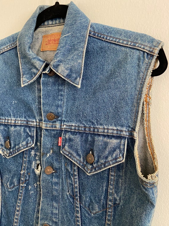 Vintage Levi's 2 Pocket Dark Denim Jean Jacket Cu… - image 3