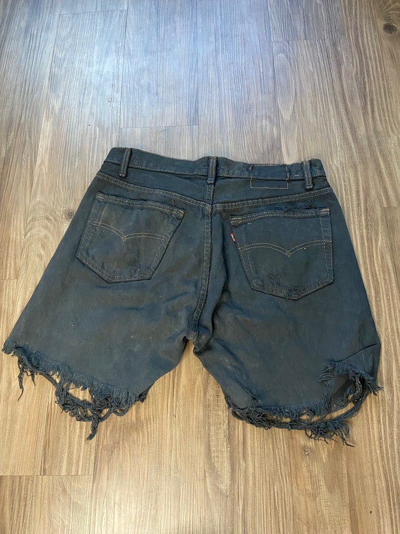 Vintage Levi's Distressed Black Cut Off Denim Jean Sh… Gem