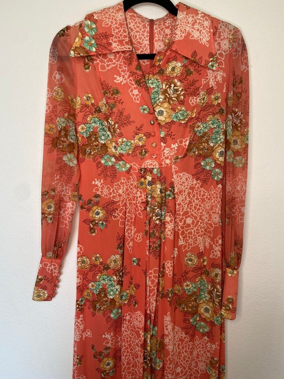 Vintage 1970's Floral Print Long Sleeve Floor Len… - image 1