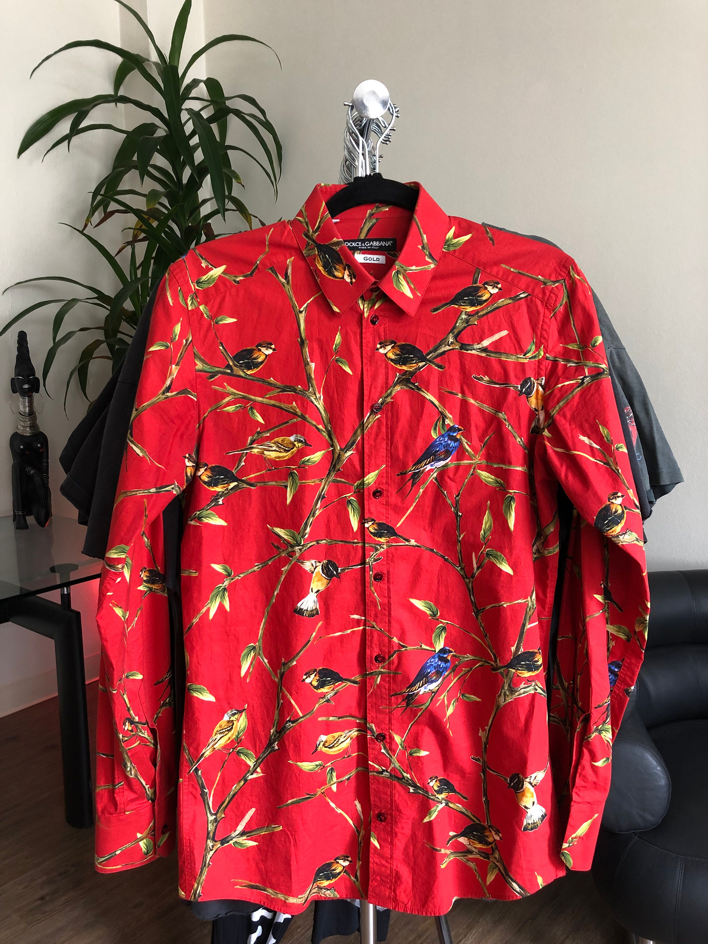 Authentic DOLCE & GABBANA Red Bird Print Dress Shirt - Etsy Norway