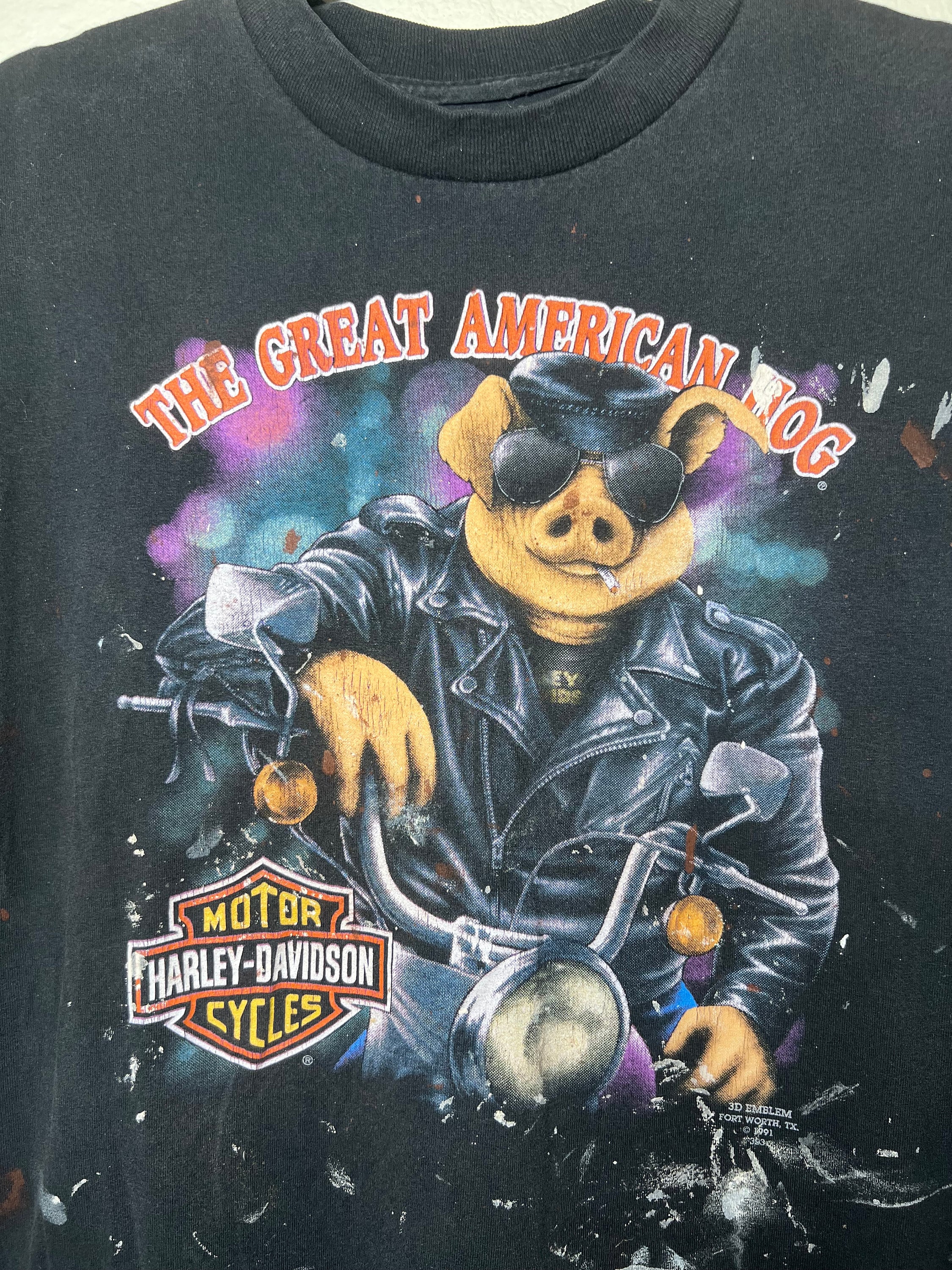 Vintage 1991 Harley Davidson 3D Emblem Las Vegas Graphic T-shirt