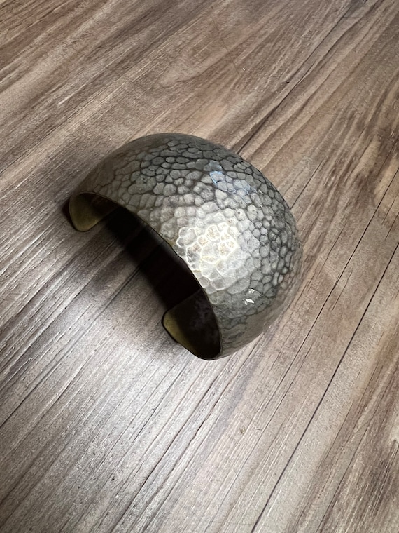 Vintage Silver Pounded Pattern Cuff - image 1