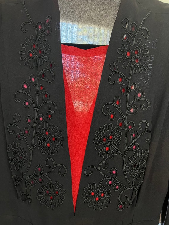 Vintage 1930's - 1940's Sheer Black and Red Long … - image 6