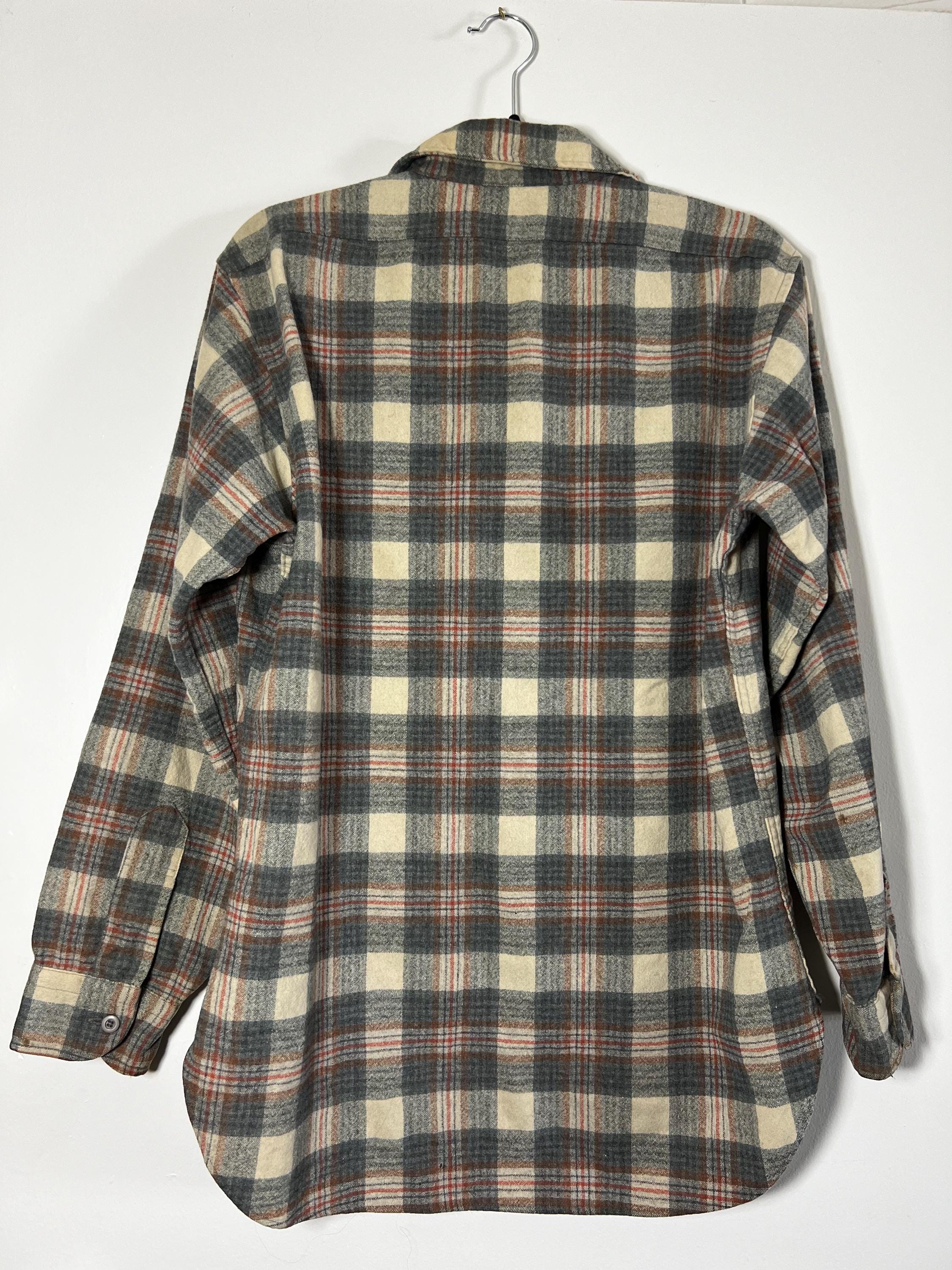 60～70s PENDLETON　Vintage Wool Shirt 60s 70s PENDLETON Shirt, Vintage Wool Plaid Shirt W Elbow