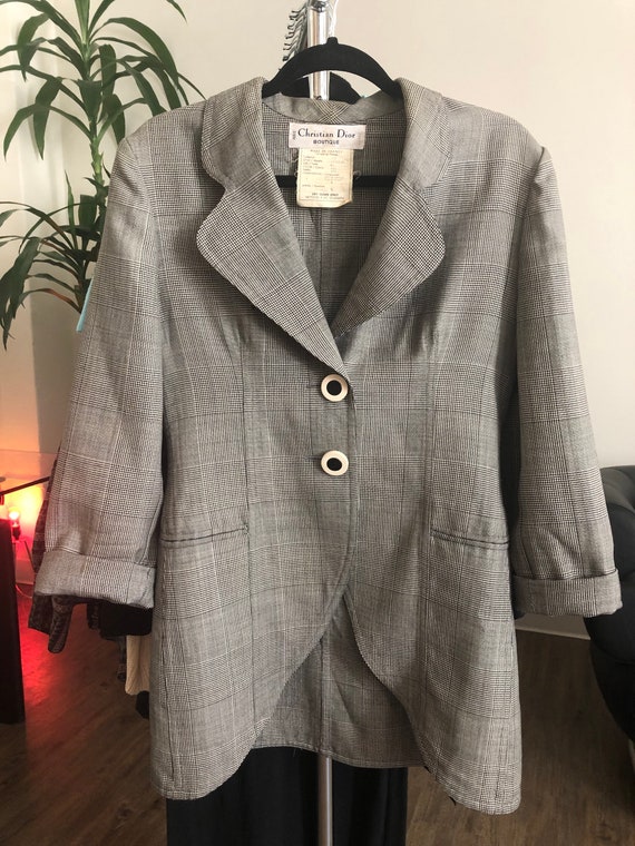 Vintage CHRISTIAN DIOR Plaid Suit Jacket w. Bakel… - image 7