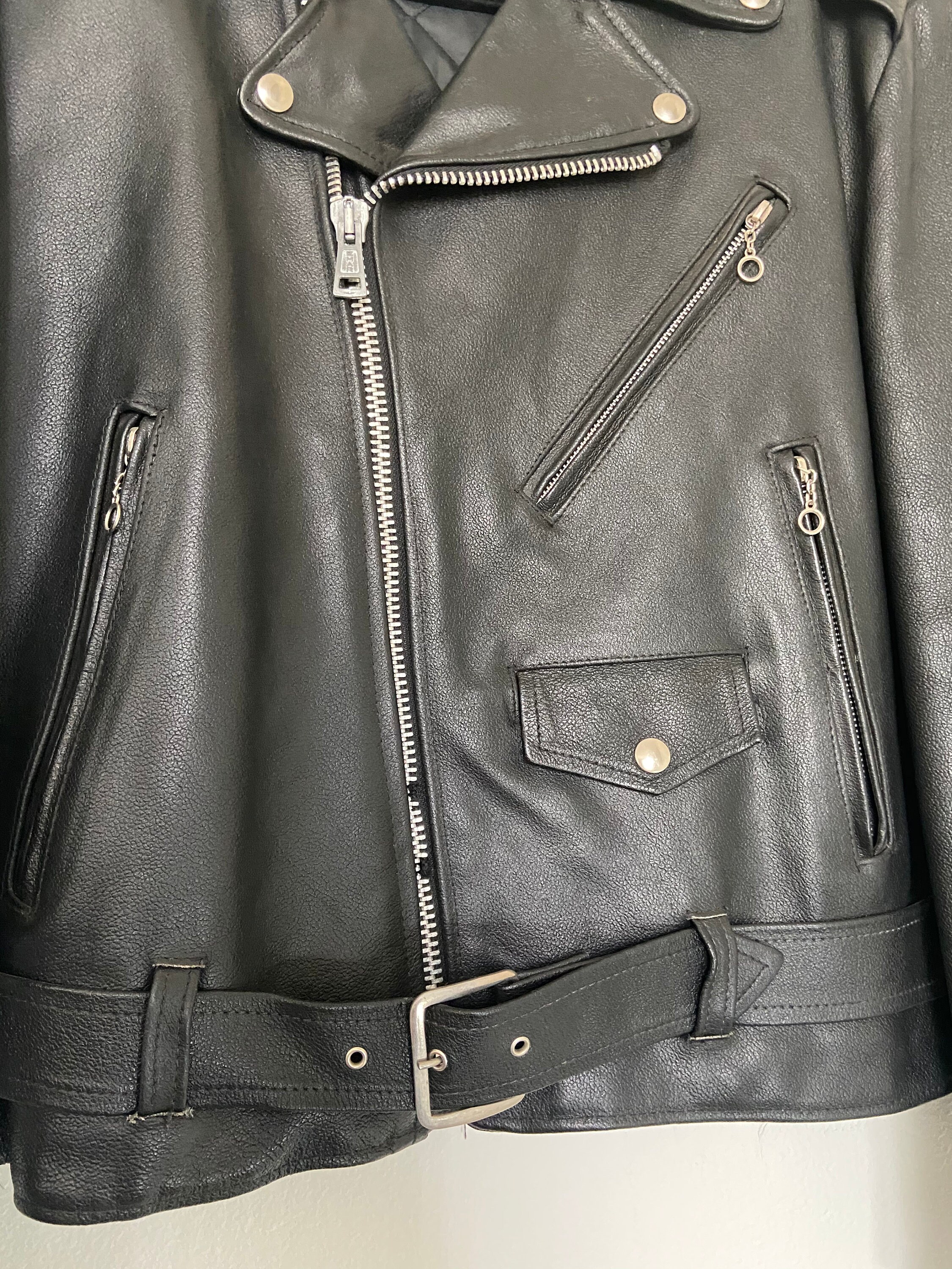 Vintage Black Leather Cropped Biker Jacket - Raleigh Vintage